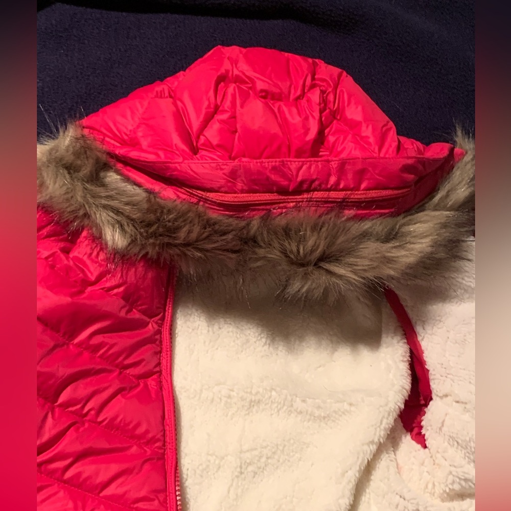 🎄☃️ Eddie Bauer Parka Coat Girl's Sun Valley, Down Jacket Fur Hood Fuchsia ⛄❄️ - Picture 3 of 12
